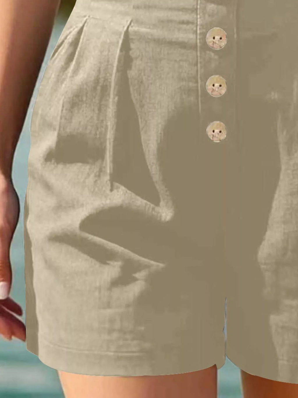 Button Fly High Waist Shorts