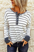 Stripe Waffle Knit Buttoned Henley Top
