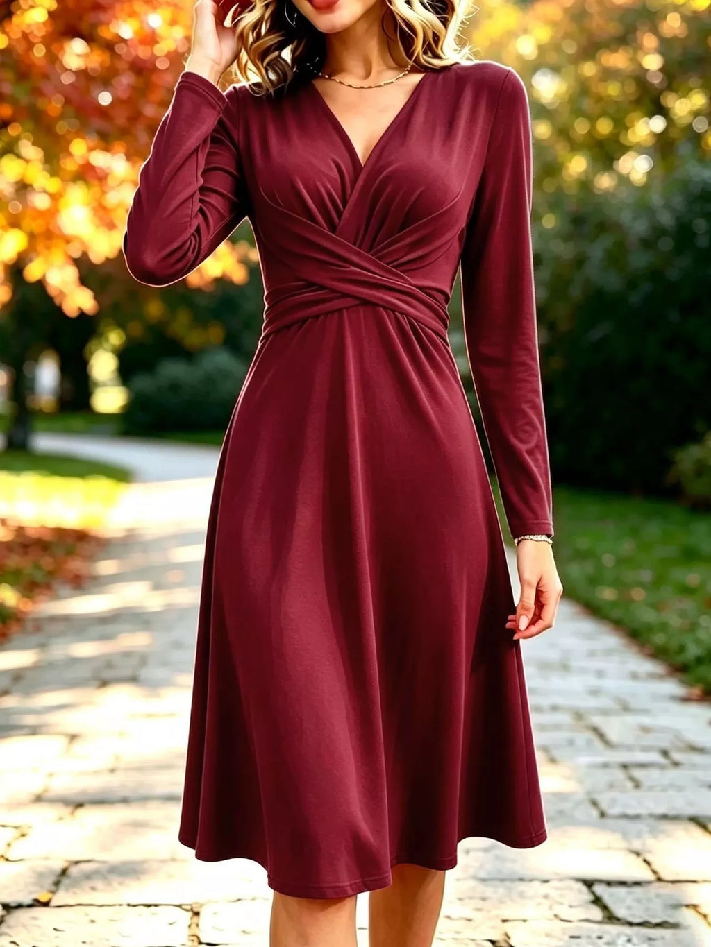 Full Size Ruched Long Sleeve Midi Dress Plus Size