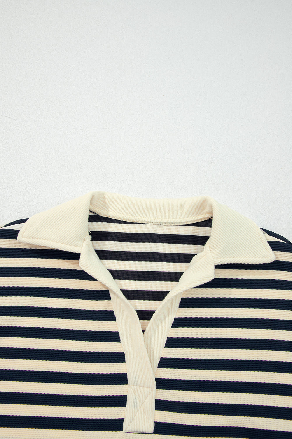 Stripe Collared V-Neck Long Sleeve Top