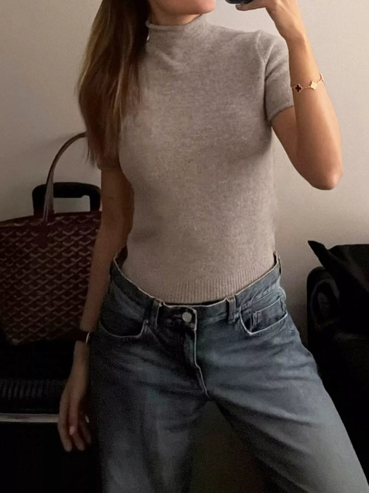 Mock Neck Short Sleeve Knit Sweater