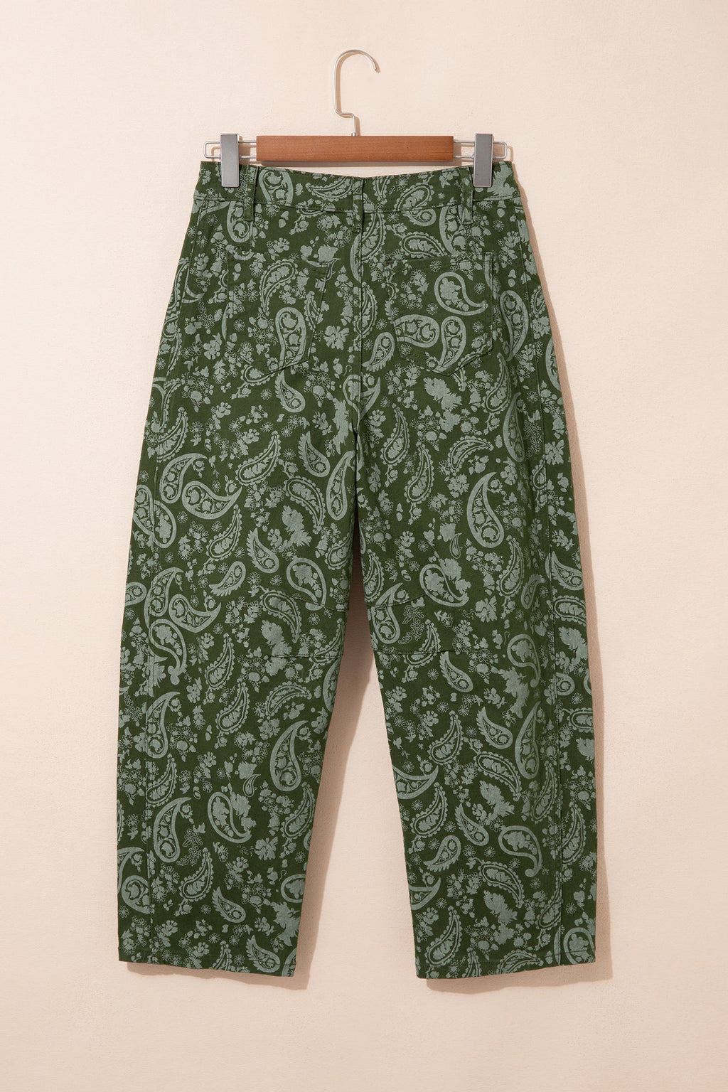Green Paisley Print Harem Denim Pants