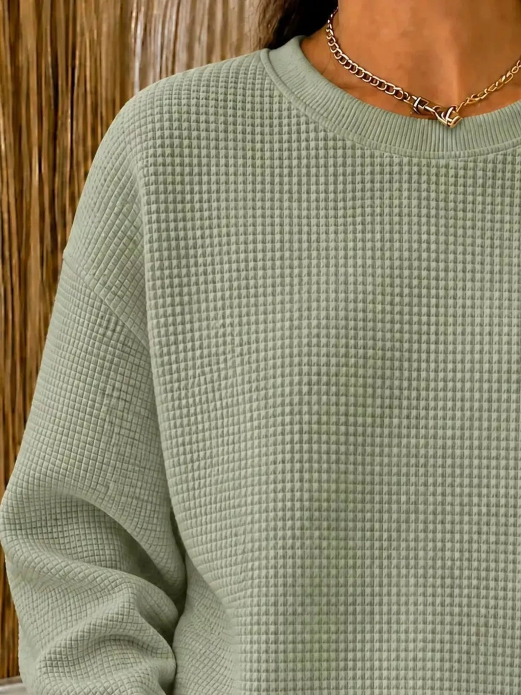 Full Size Waffle Knit Crewneck Sweatshirt Plus Size