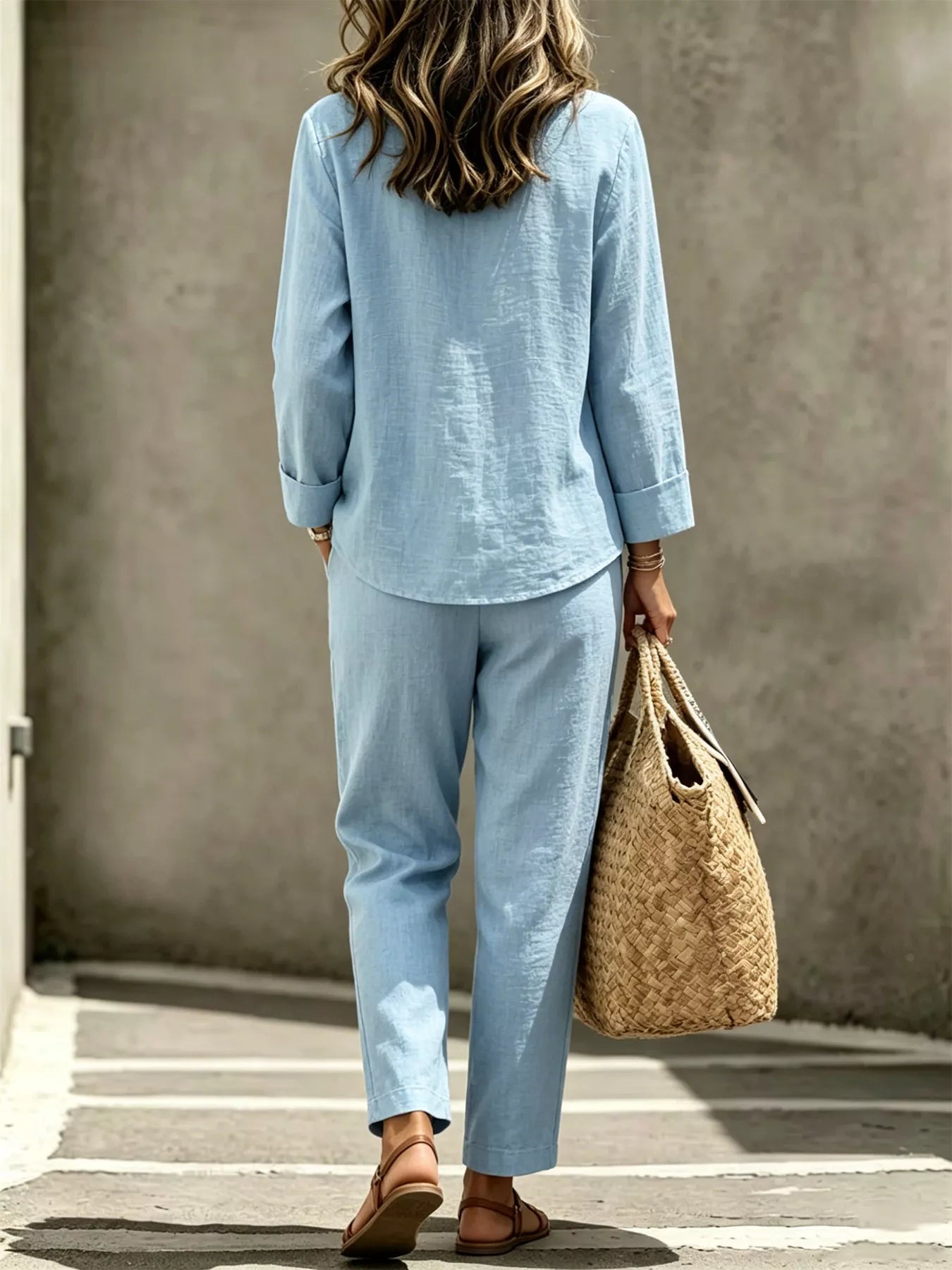 Button Detail Long Sleeve Top and Pants Set