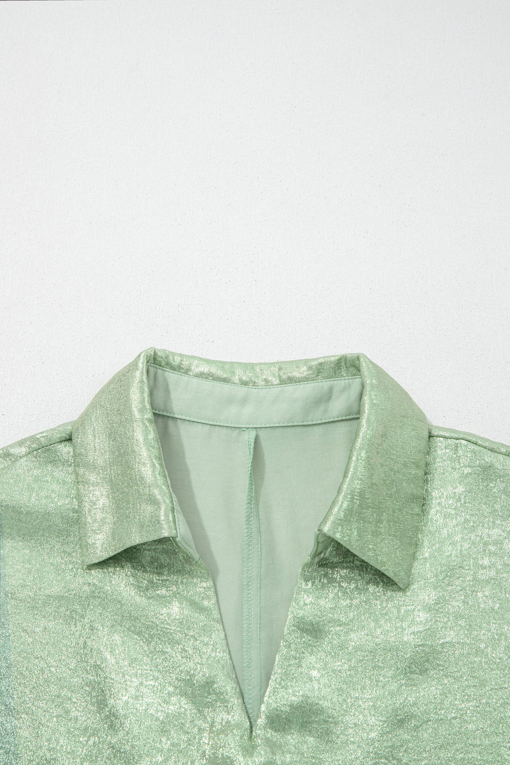 Clearly Aqua Collared V Neck Half Sleeve Metallic Top