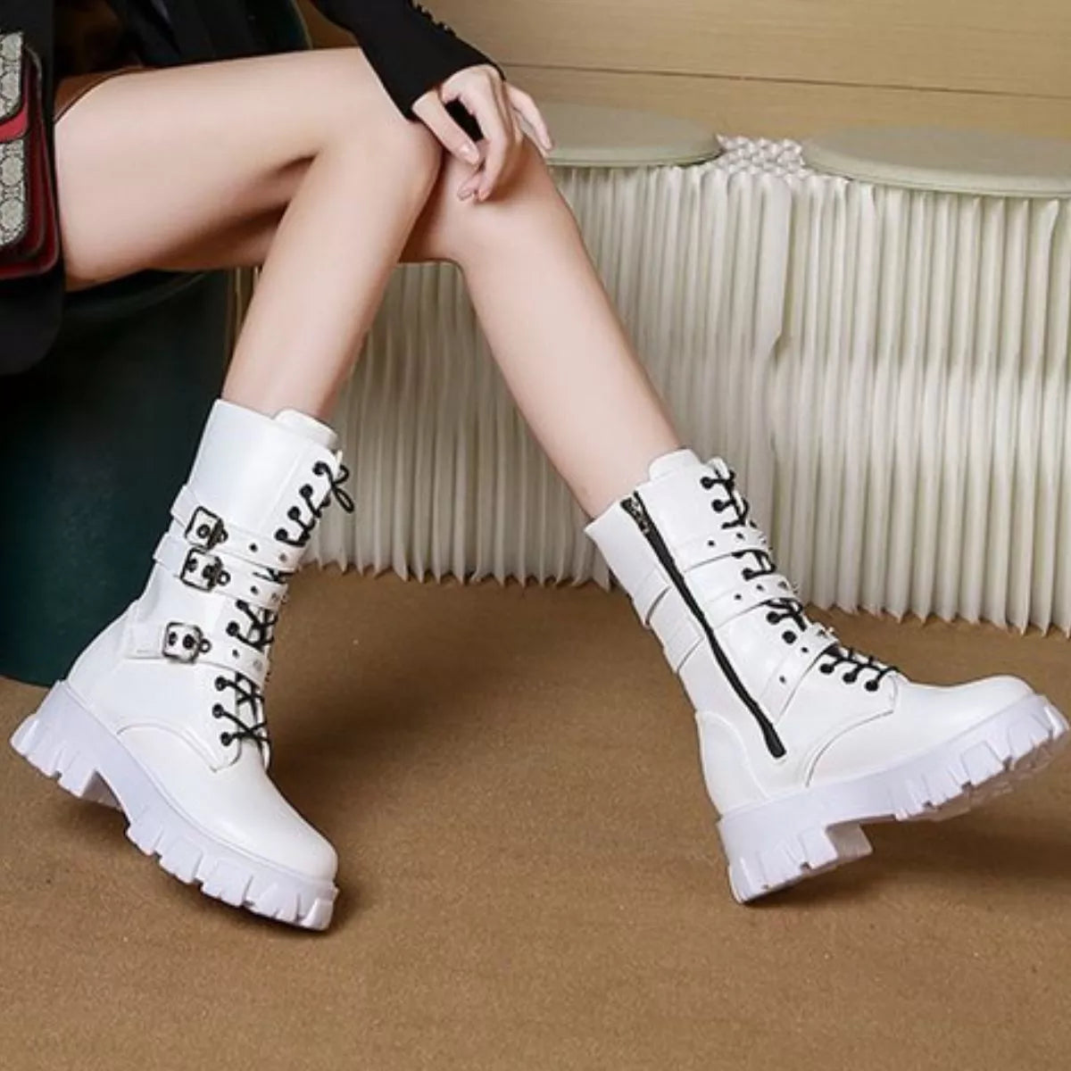 Buckled Lace-Up Combat Boots