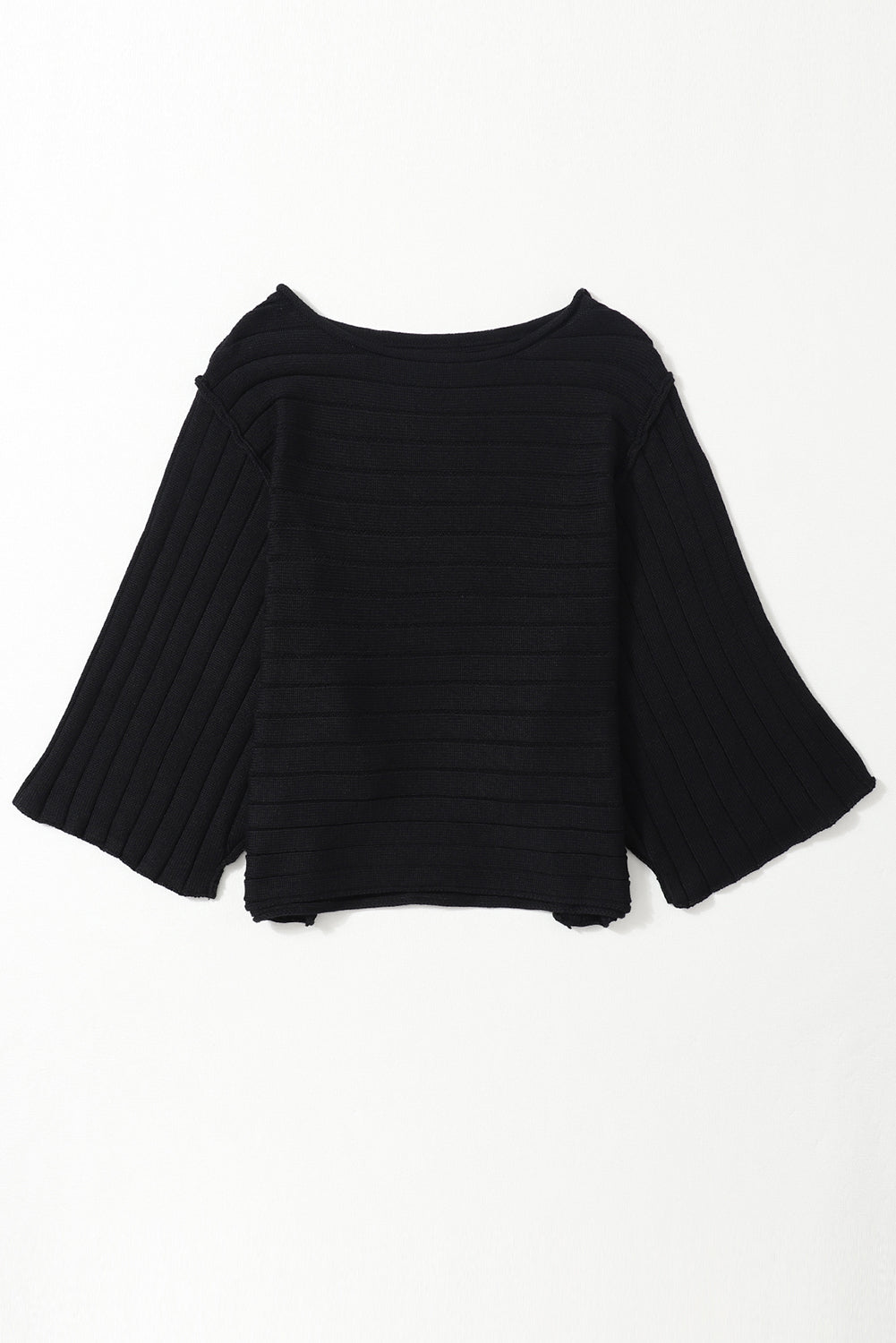 Ribbed Knit Reverse Seam 3/4 Sleeve Sweater