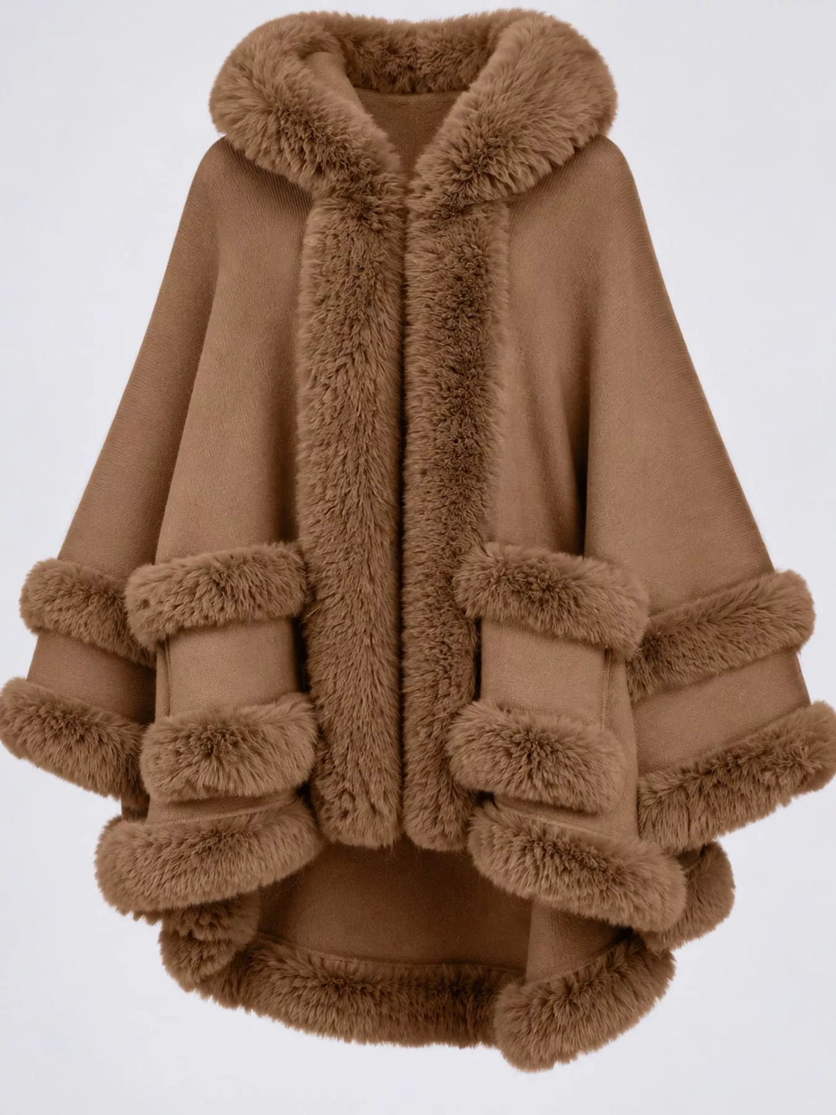 Faux Fur Trimmed Hooded Cape