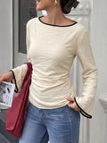 Contrast Trim Flare Sleeve Blouse