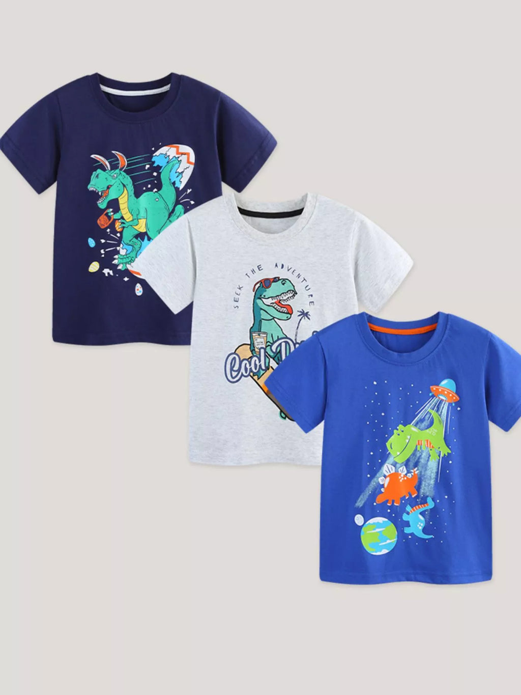 Children's Dinosaur Graphic Short Sleeve T-Shirt 3-Piece Set