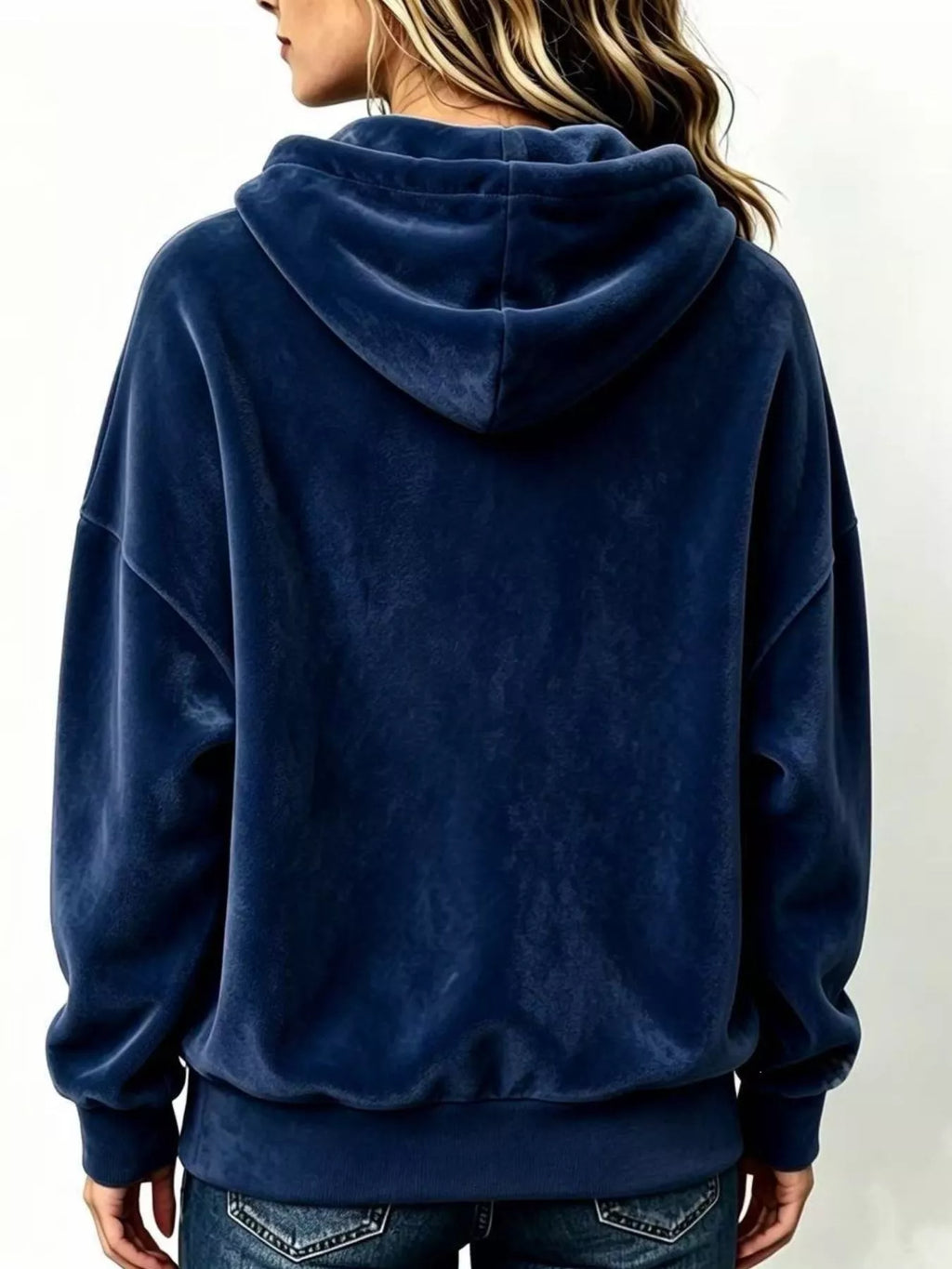 Full Size Drawstring Velvet Long Sleeve Hoodie Plus Size