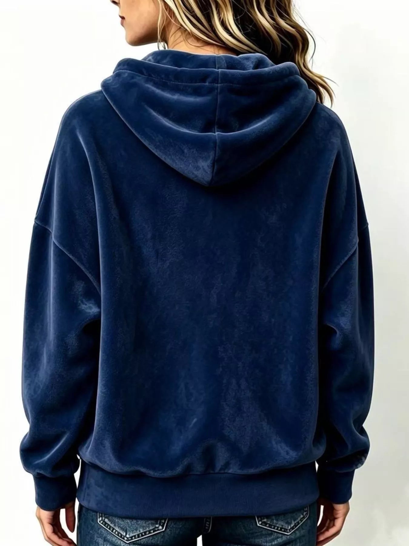 Full Size Drawstring Velvet Long Sleeve Hoodie Plus Size
