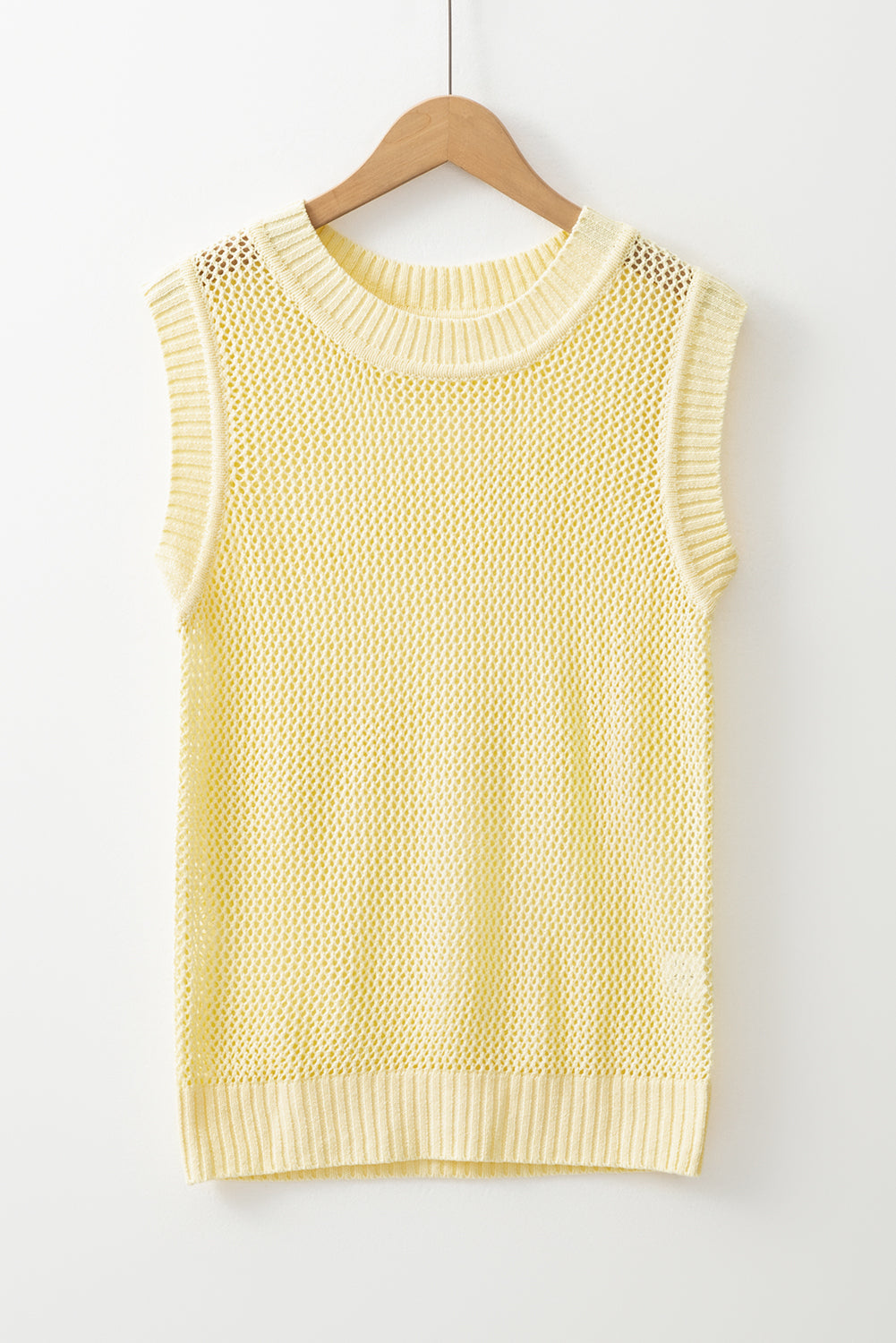 Solid Hollowed Knit Sleeveless Sweater Top