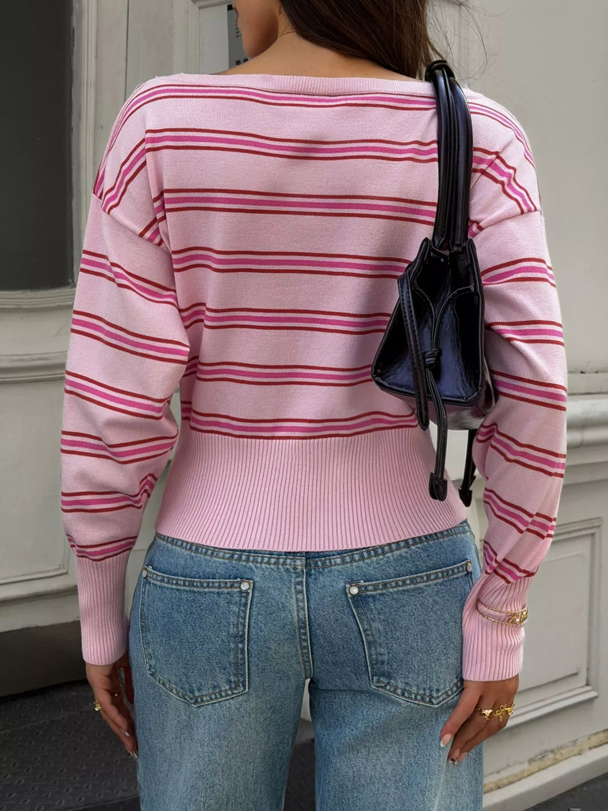 Off-Shoulder Striped Knit Top