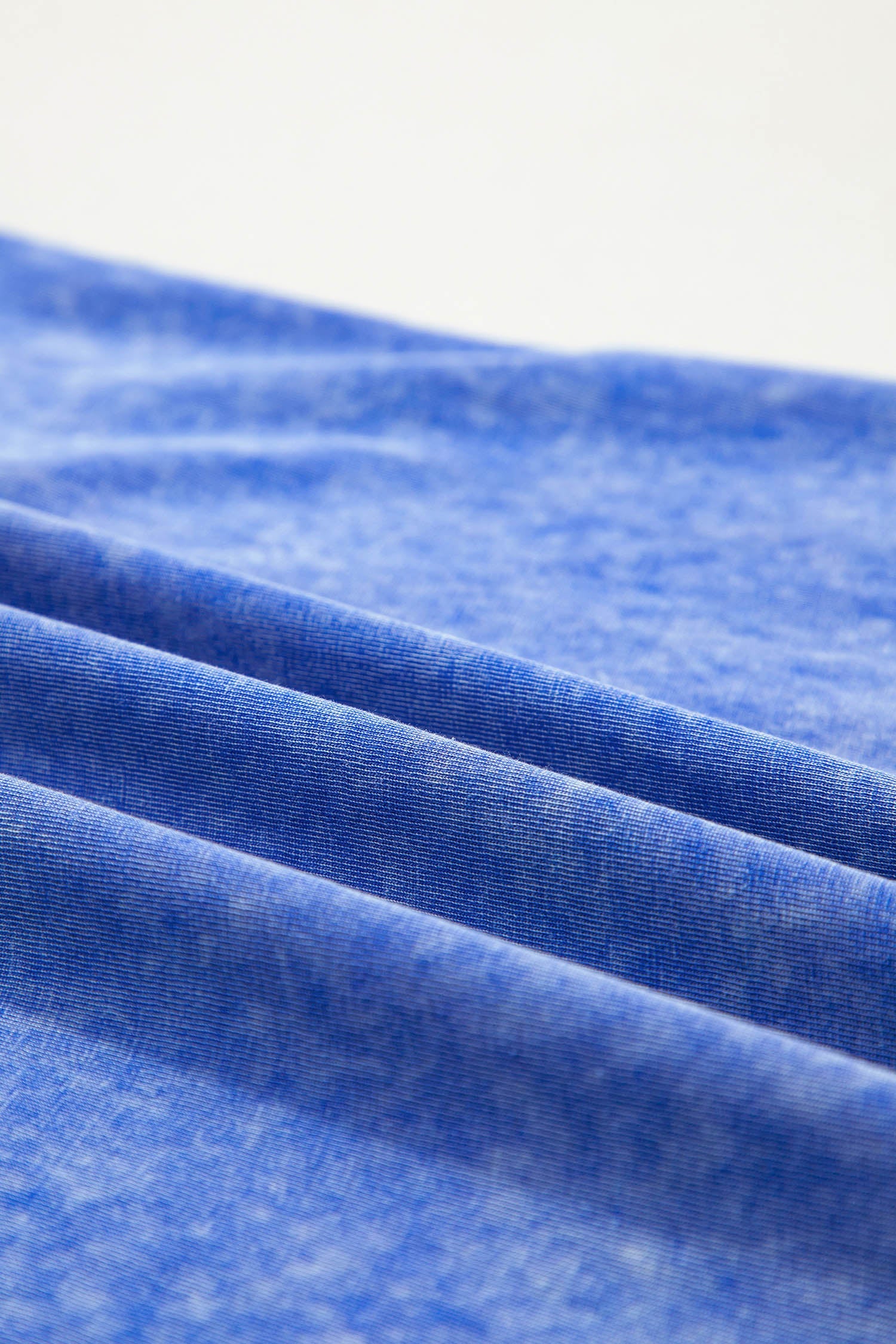 Sky Blue Mineral Wash Raw Seam Lace Sleeve Cotton Tee