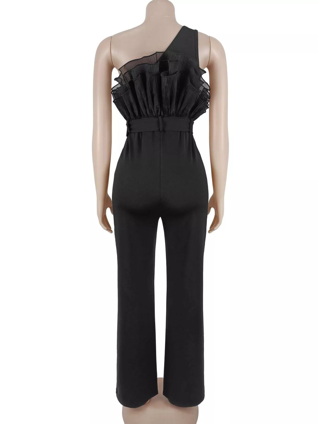 One-Shoulder Ruffled Wide-Leg Jumpsuit