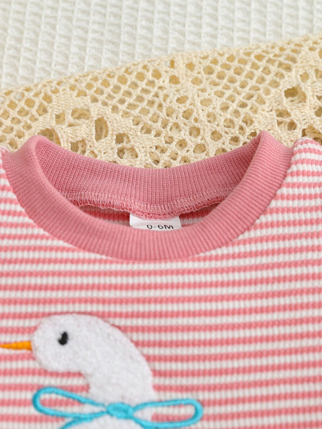 Children's Duck Embroidered Ruffle Sleeve Striped Top and Shorts Set
