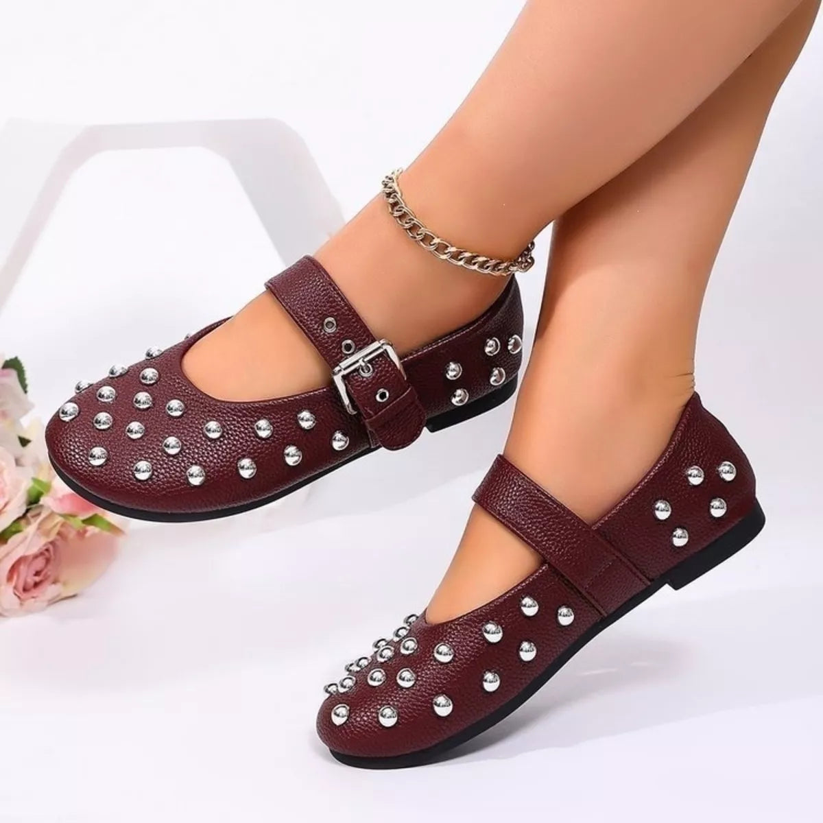 Studded Round Toe Slip-Ons