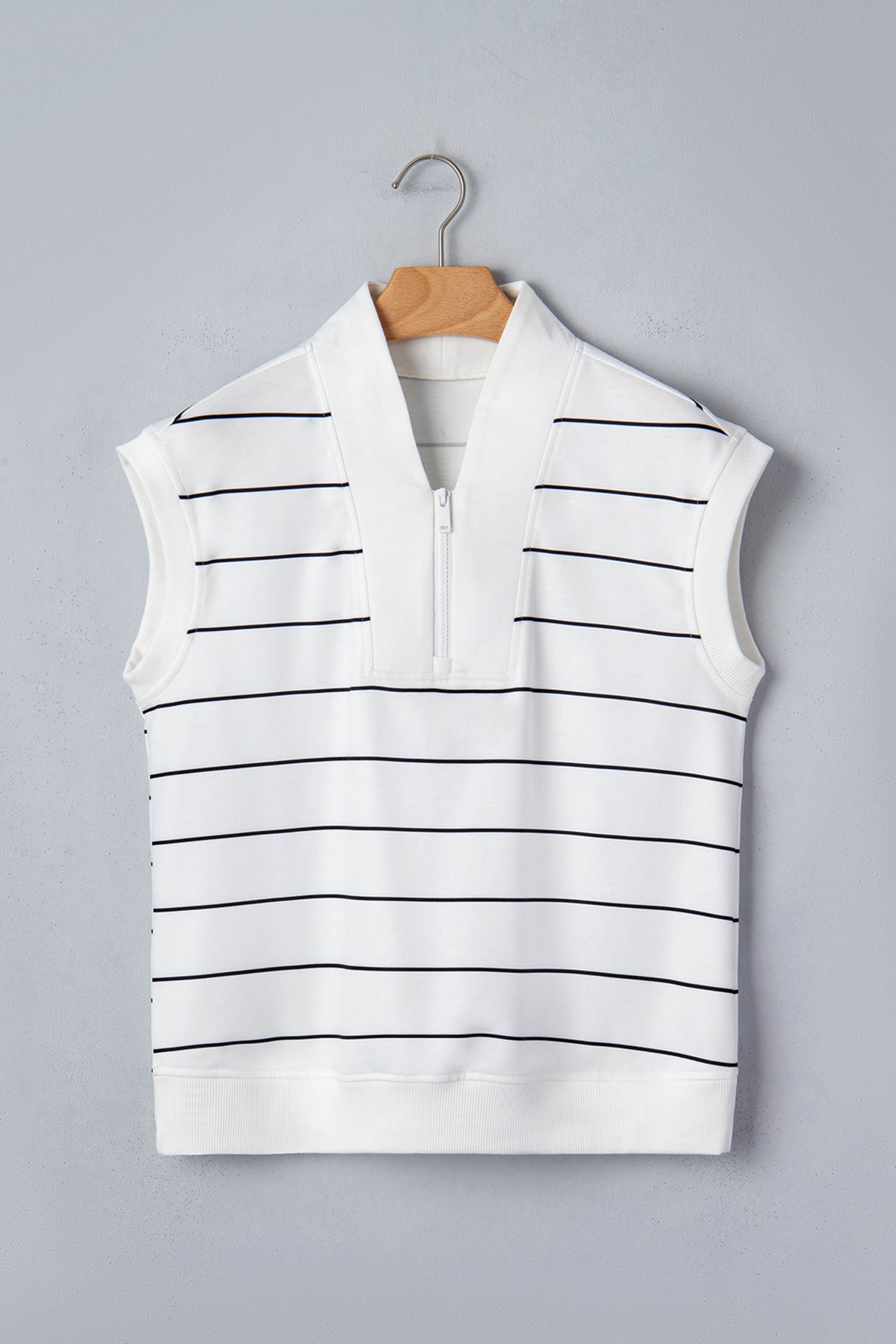 Stripe Colorblock Half Zip V-Neck Sleeveless Top