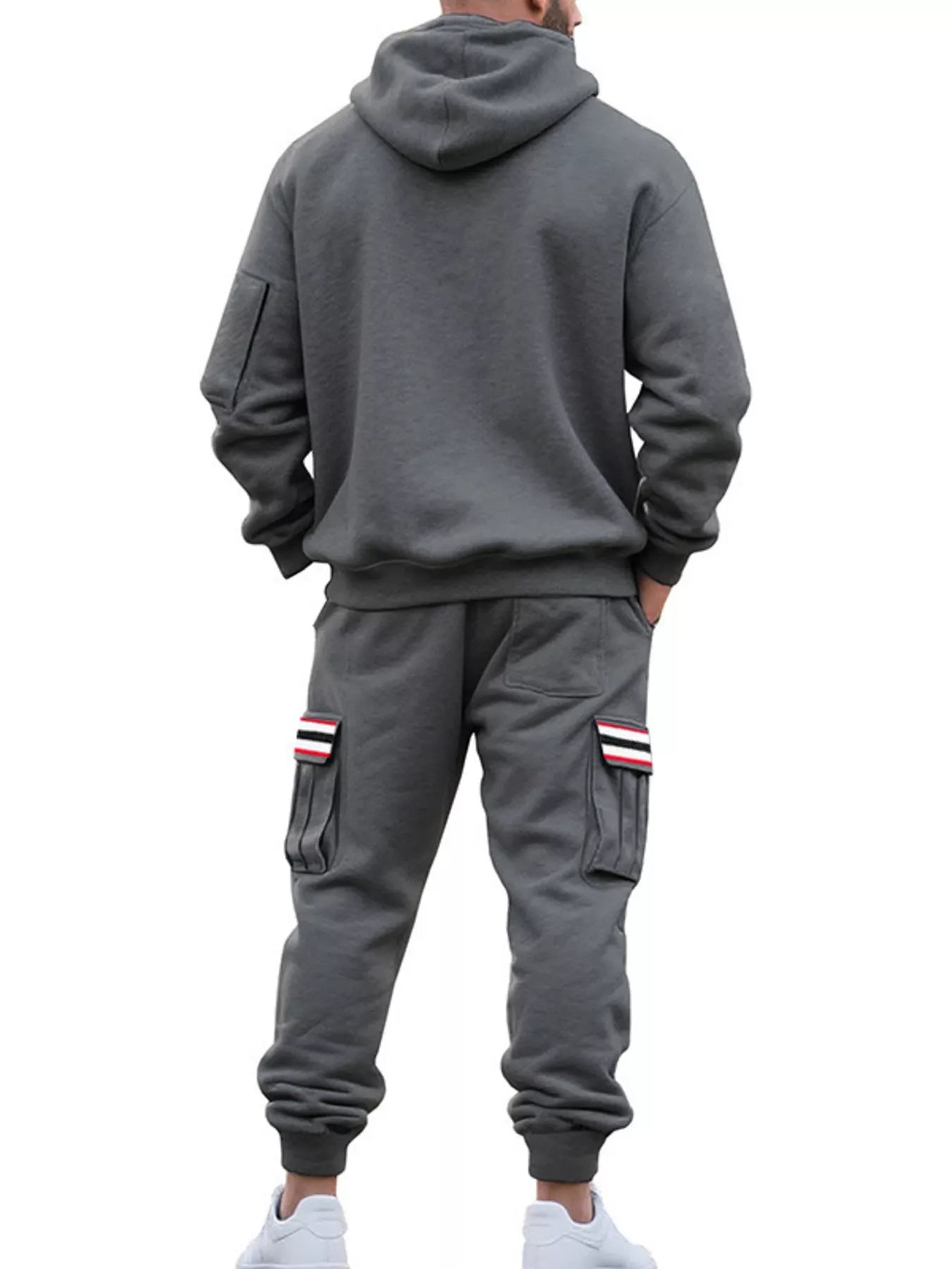 Men's Full Size Casual Half-Zip Hoodie and Cargo Pants Set Plus Size