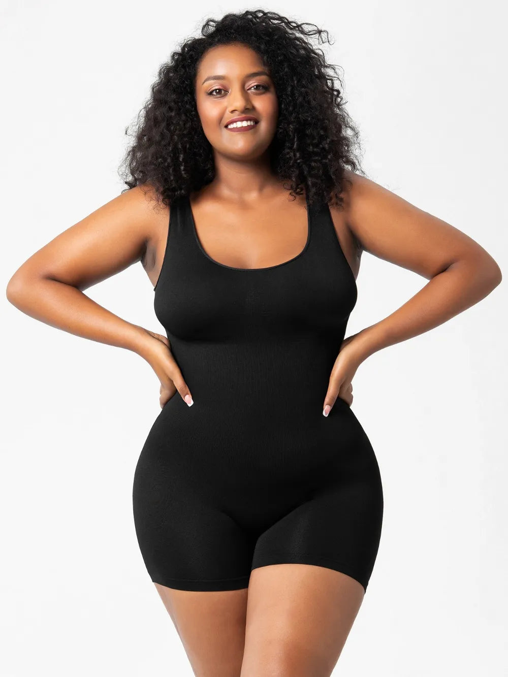 Scoop Neck Wide Strap Ribbed Shaping Romper