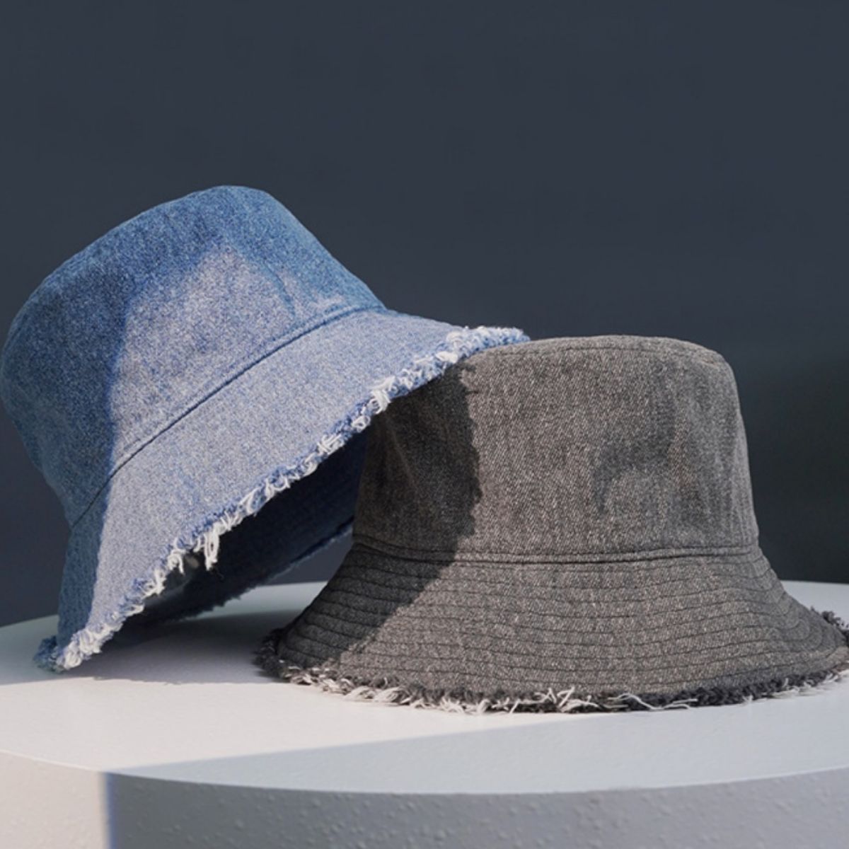 Frayed Hem Denim Bucket Hat