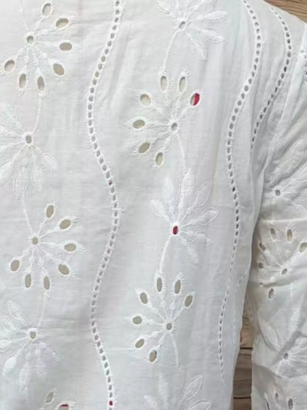 Full Size Embroidered Eyelet Long Sleeve Blouse Plus Size