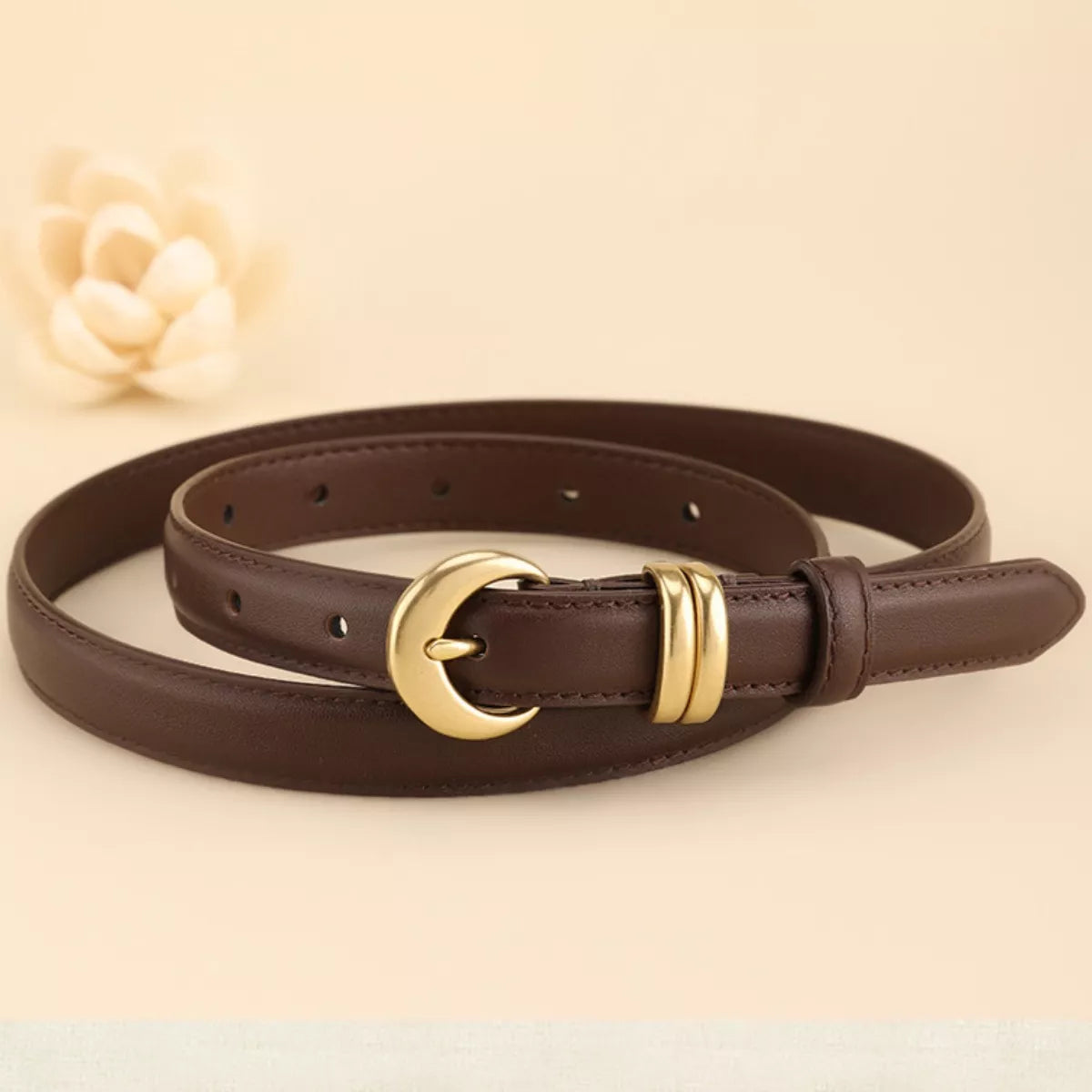 Leather Belt with Golden Buckle
