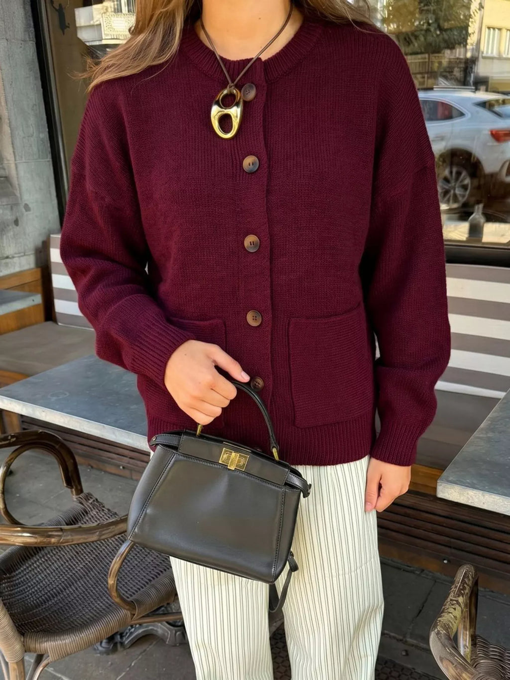 Button Up Dropped Shoulder Cardigan