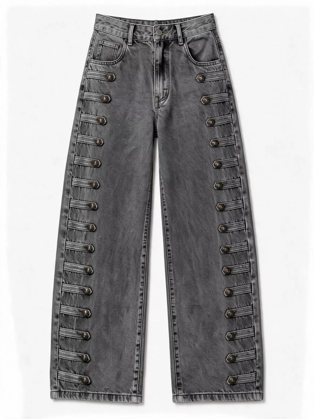 Decorative Button Wide Leg Jeans