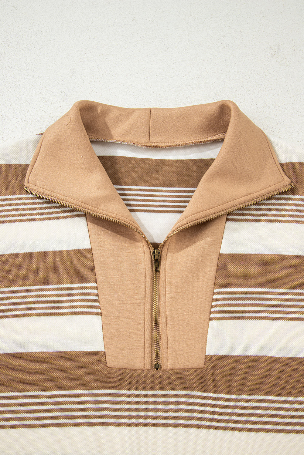 Stripe Half-Zip Collared Patchwork Long Sleeve Sweatshirt