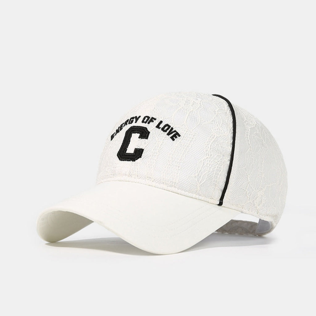 Lace Baseball Cap with Embroidered Letter