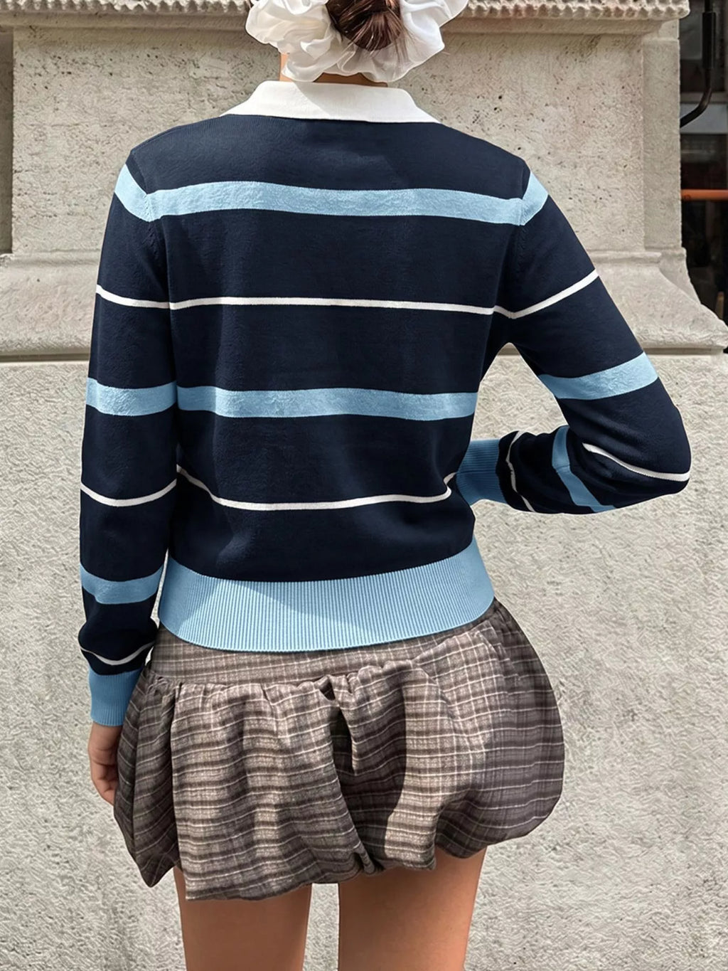 Striped Polo Collar Sweater