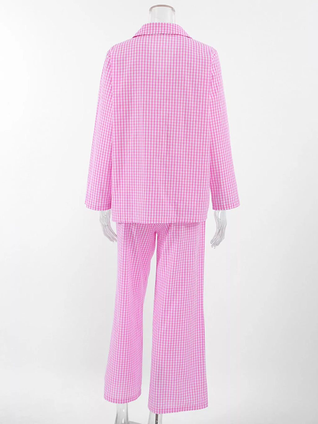 Gingham Button-Down Top and Pants Loungewear Set