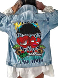 Full Size Heart and Umbrella Graphic Denim Jacket Plus Size