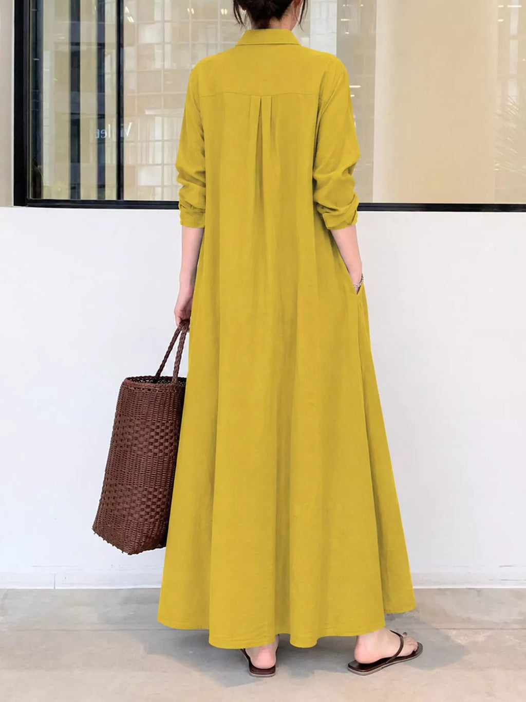 Full Size Button Front Long Sleeve Maxi Shirt Dress Plus Size