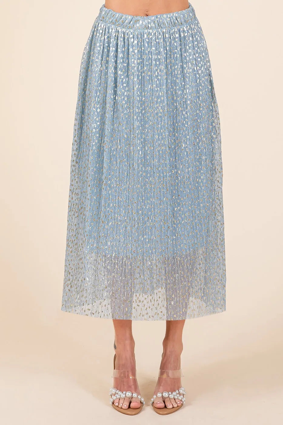 Mittoshop Metallic Glitter Speckle Print Elastic Midi Skirt