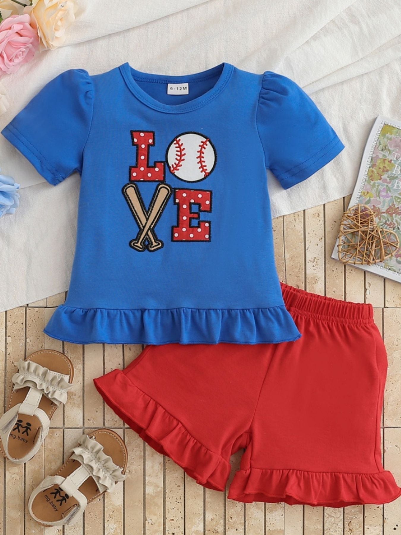 Children's Baseball Love Graphic Ruffle Trim Tee and Shorts Set