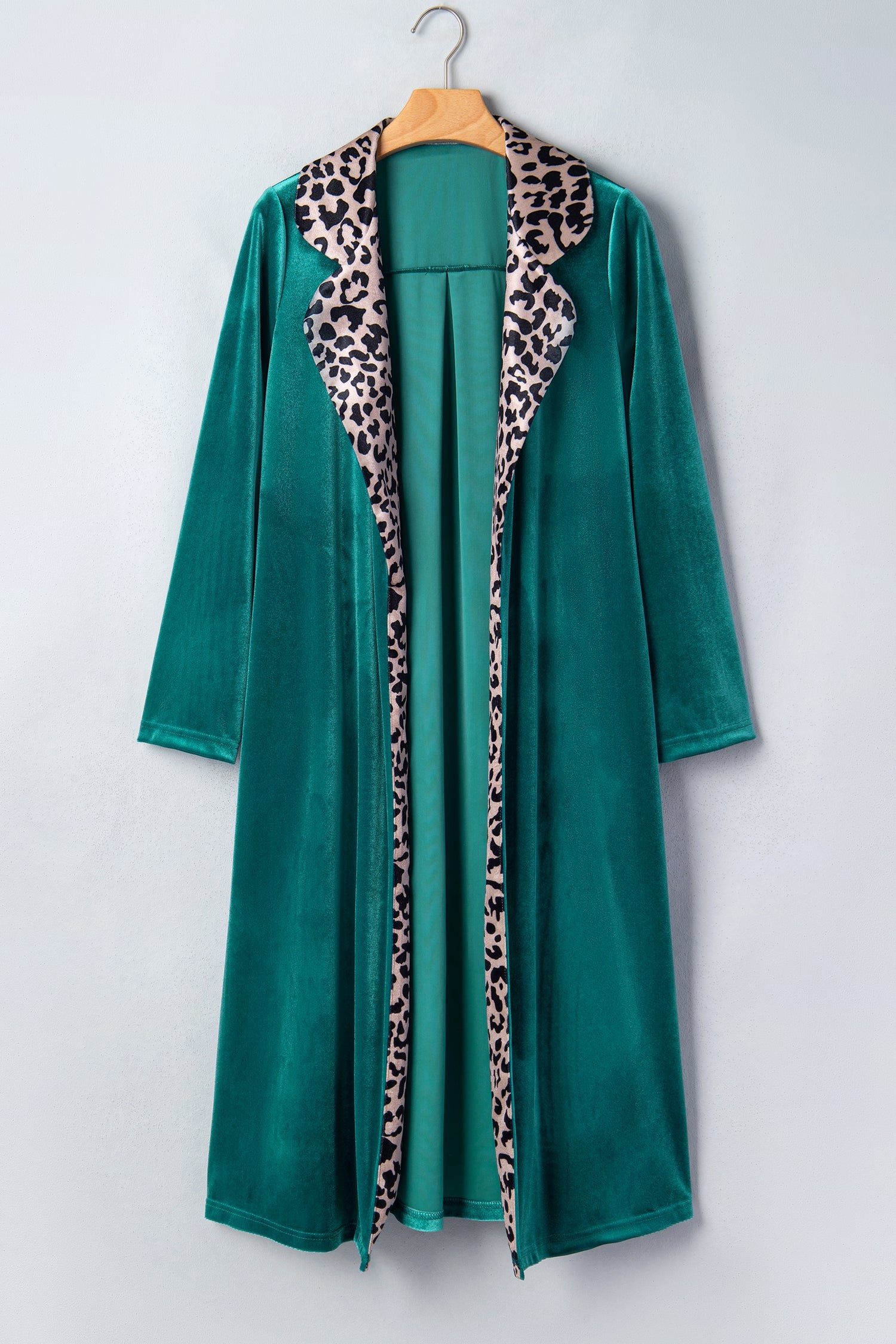 Leopard Contrast Collar Velvet Open Front Cardigan