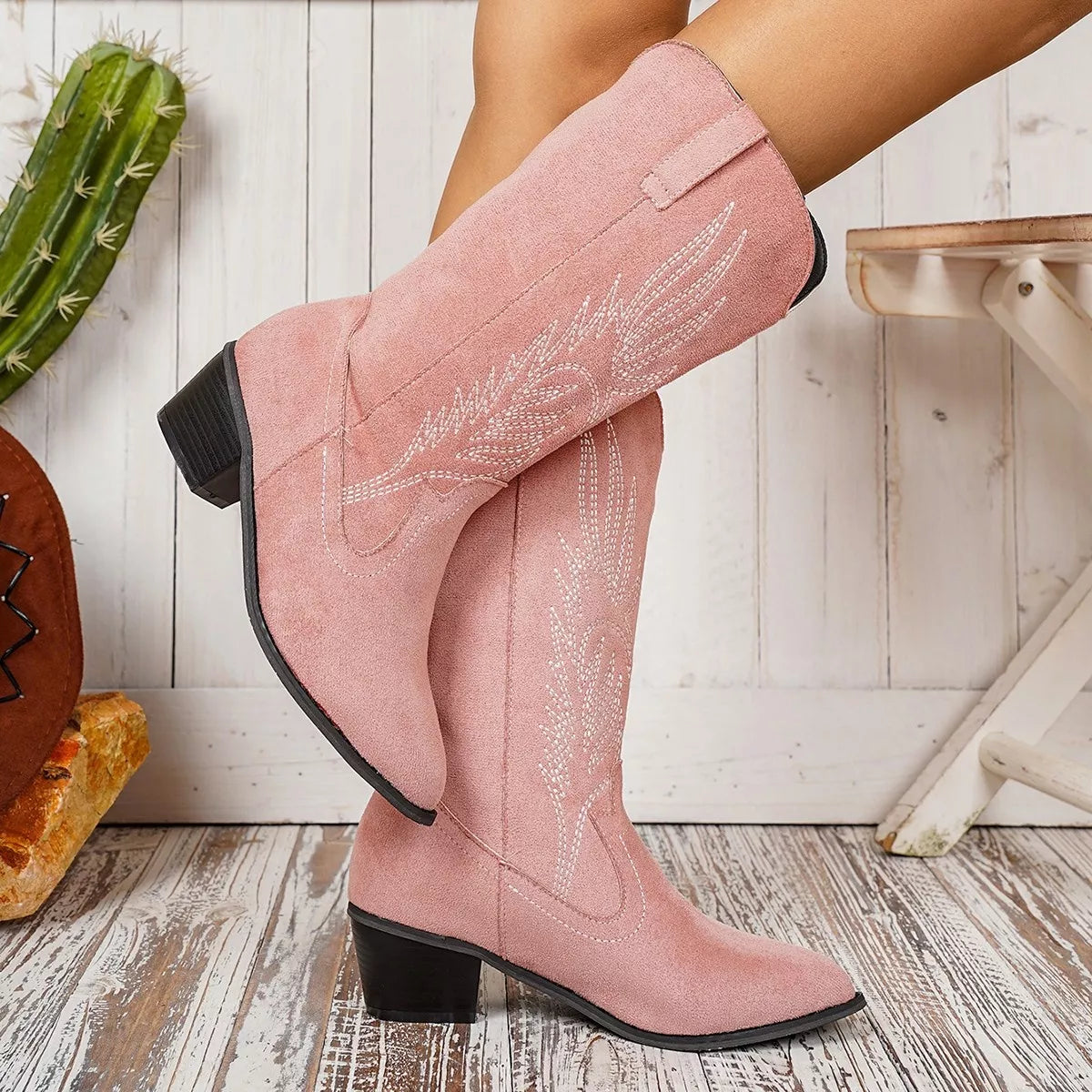 Point Toe Block Heels Boots