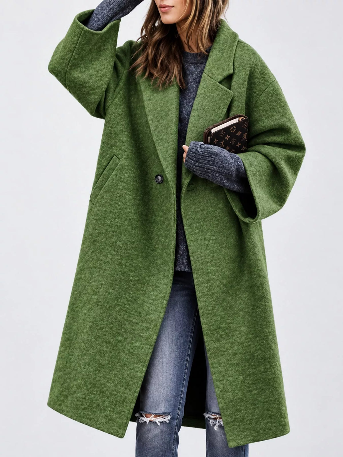 Full Size Lapel Collar One Button Coat Plus Size