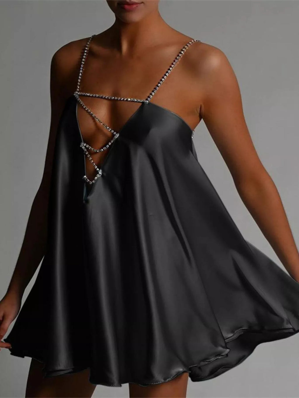 Rhinestone Embellished Plunge Mini Dress