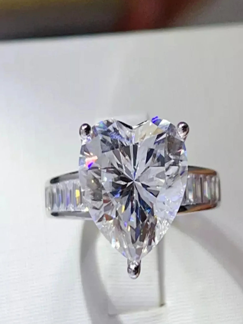 5 Carat Moissanite Sterling Silver Heart Ring with White Halo