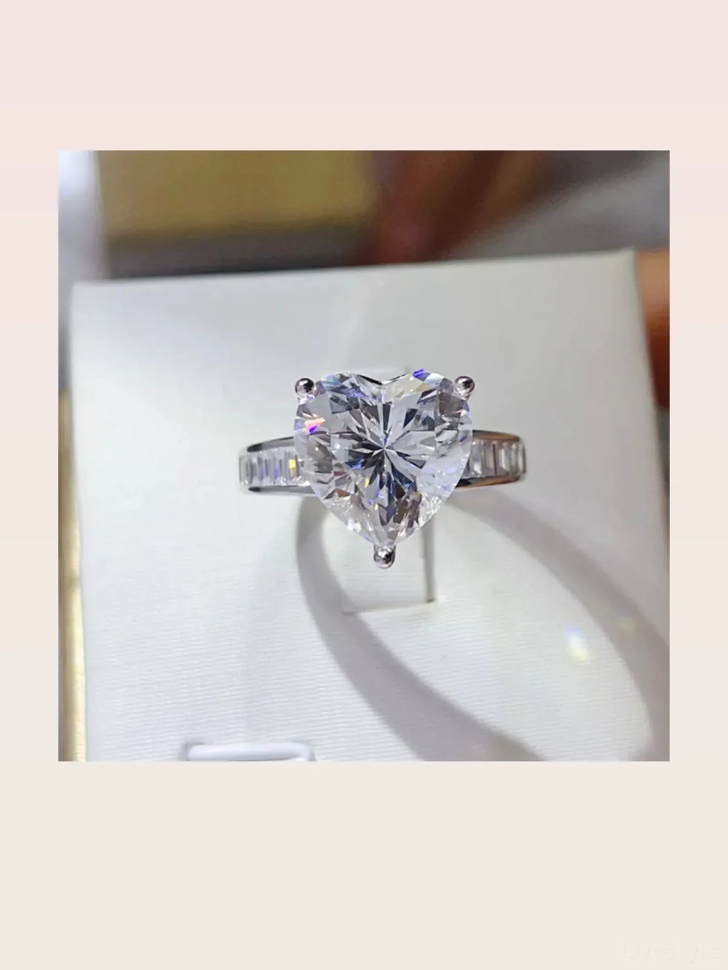 5 Carat Moissanite Sterling Silver Heart Ring with White Halo