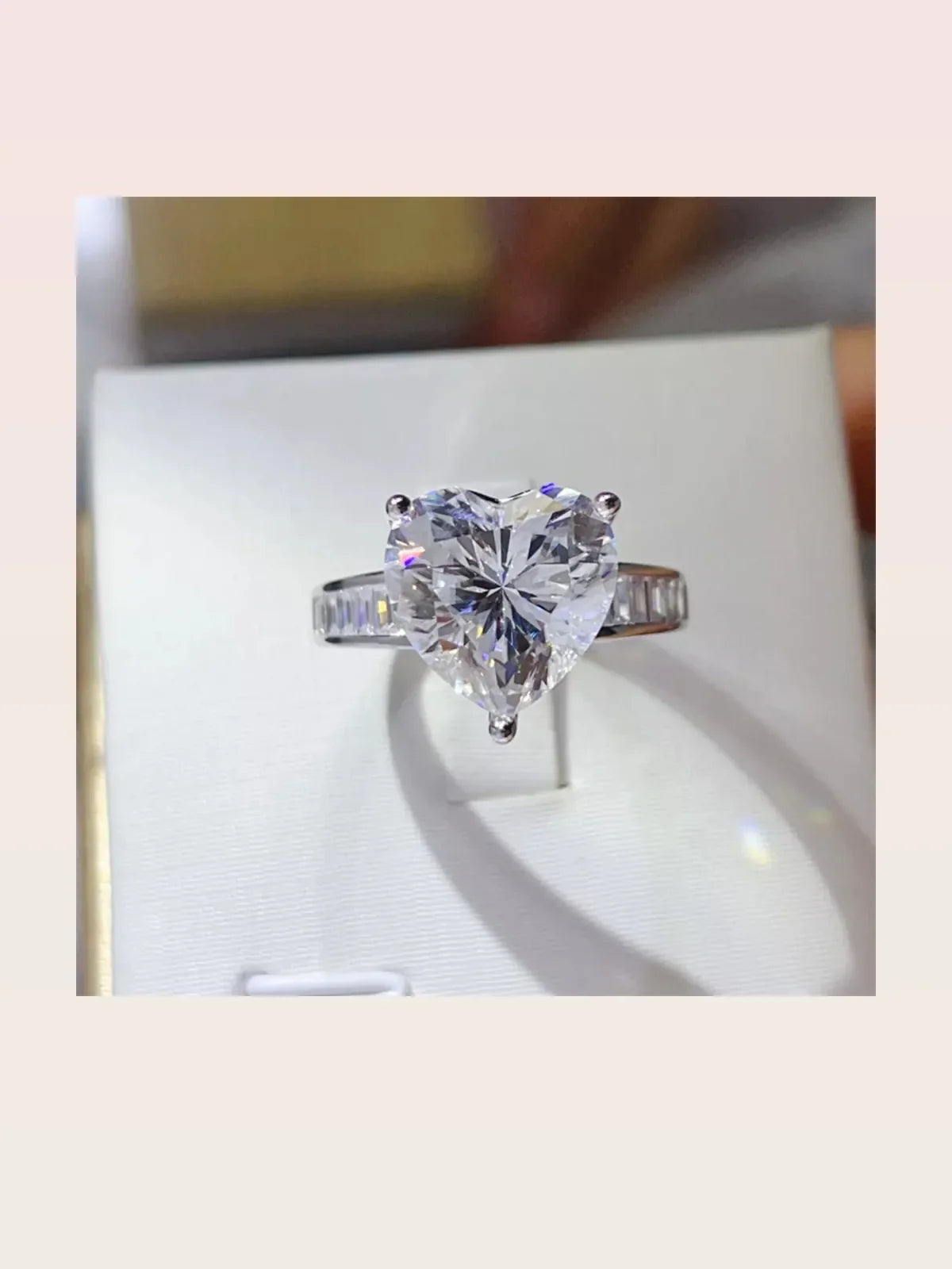 5 Carat Moissanite Sterling Silver Heart Ring with White Halo