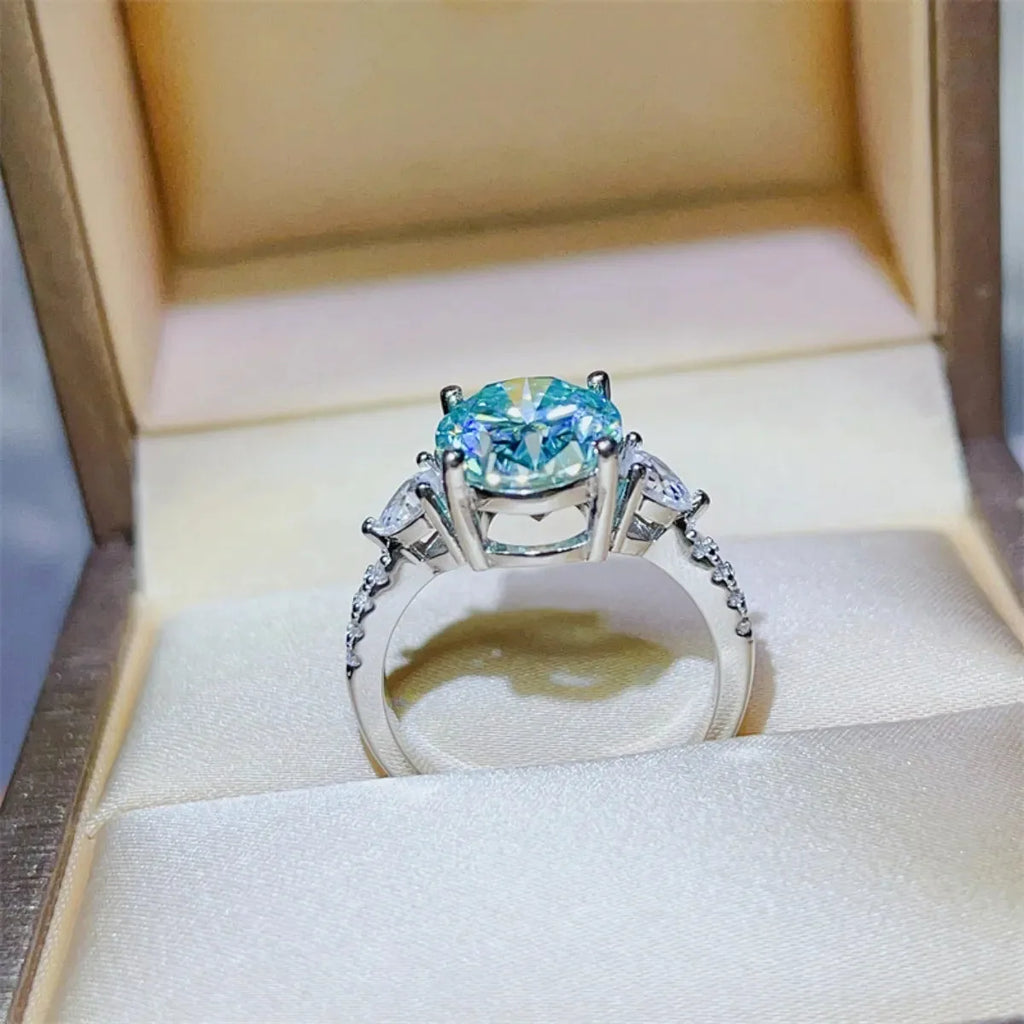 5 Carat Moissanite Sterling Silver Oval Blue Ring