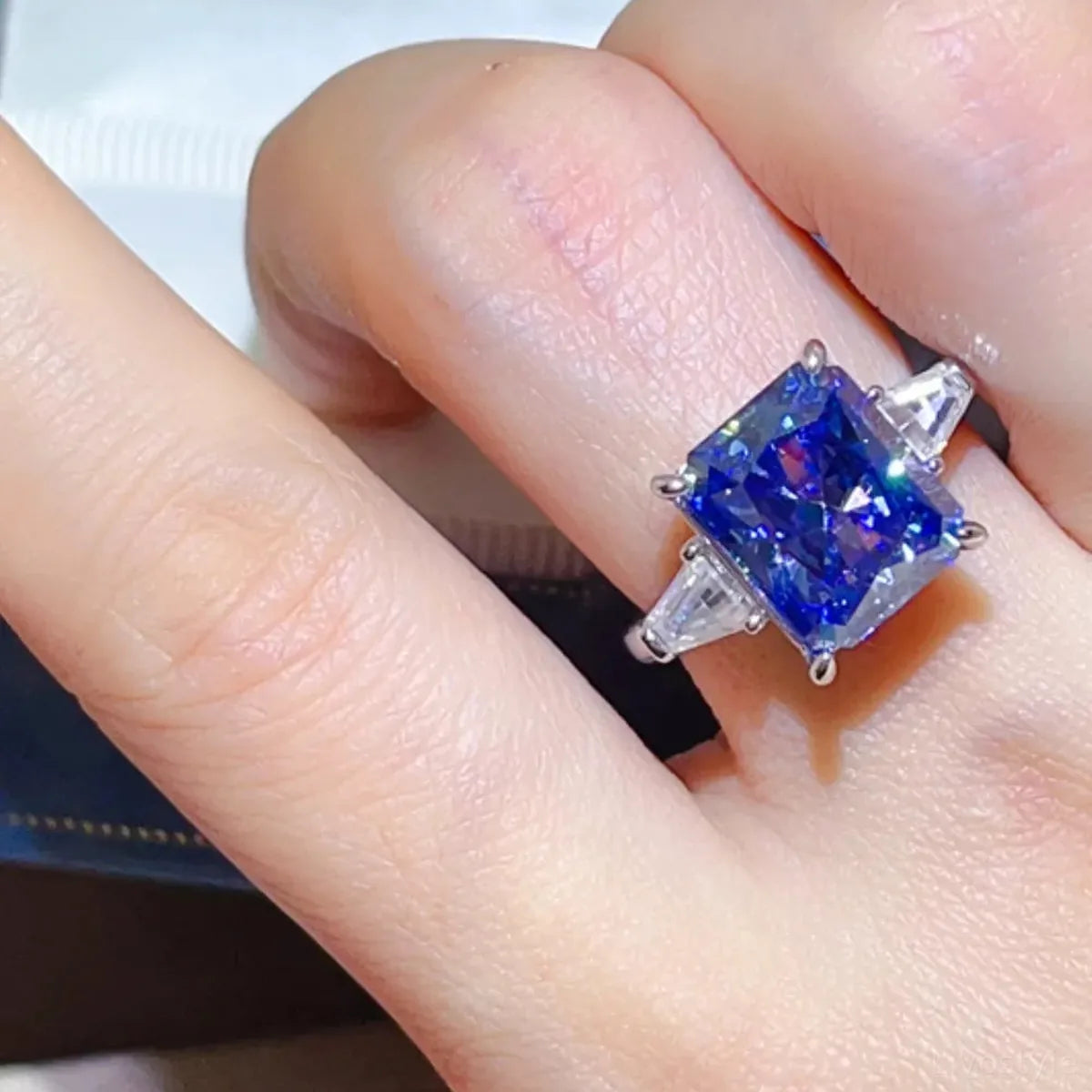 5 Carat Royal Blue Moissanite Cocktail Ring in 925 Sterling Silver