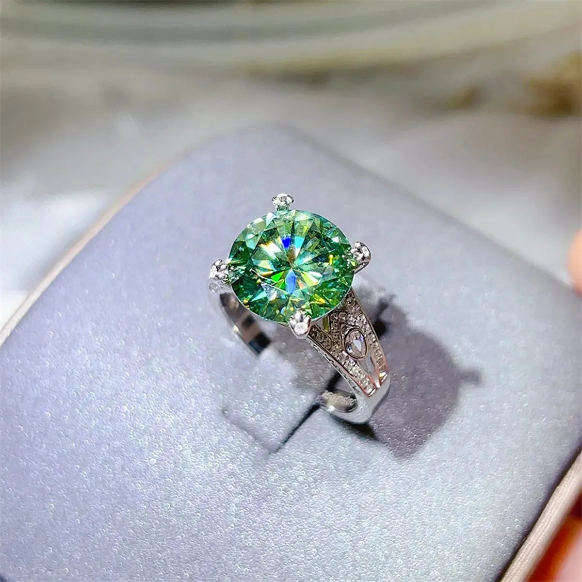 5 Carat Green Moissanite Anniversary Ring in 925 Sterling Silver