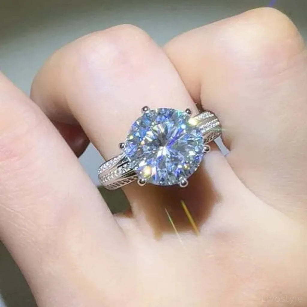 5 Carat Moissanite Sterling Silver Round Pavé Ring