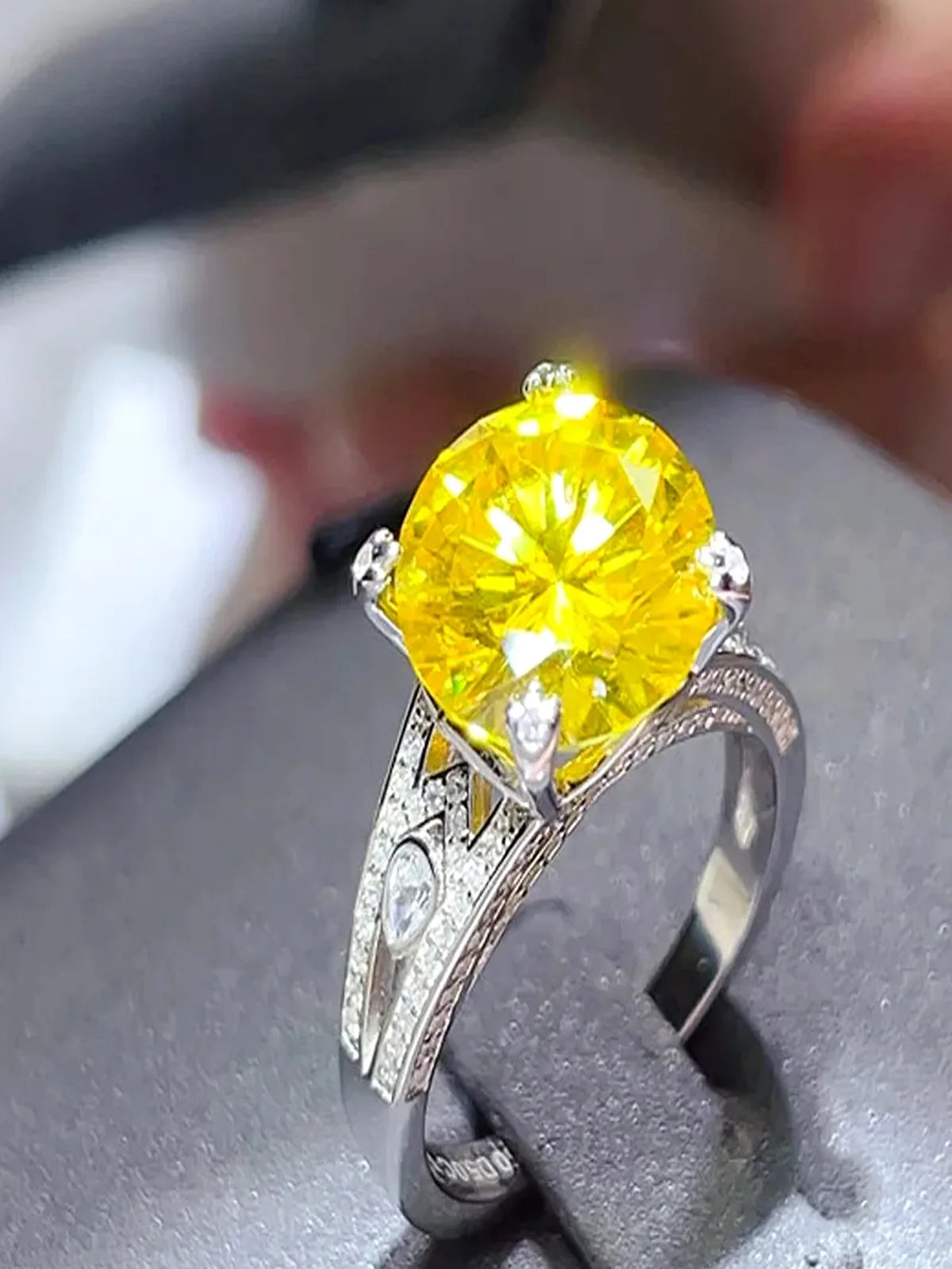 5 Carat Yellow Moissanite Cocktail Ring in 925 Sterling Silver